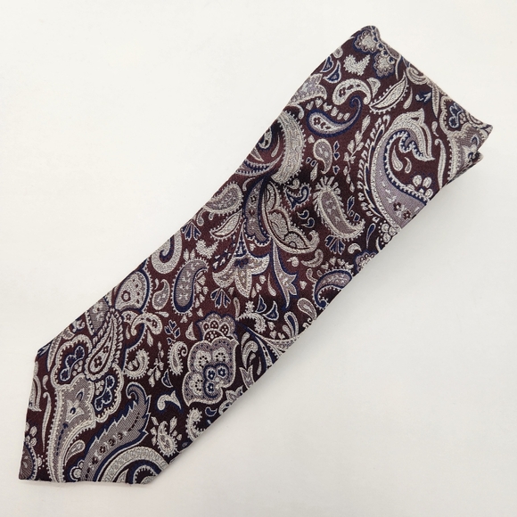 Canali necktie brown silver 100% silk paisley tie luxury formal Made in Italy - Picture 1 of 12